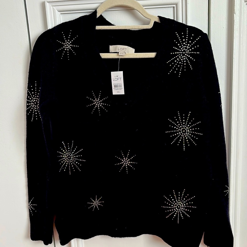 NWT LOFT SPARKLE V-NECK SWEATER